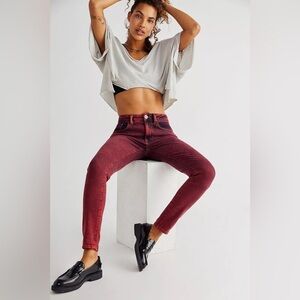 One Teaspoon Freebirds High-Ruse Skinny Burgundy Jeans Size 27